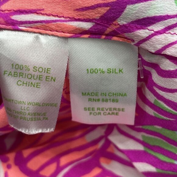 Lilly Pulitzer Womens XXS Elsa Worth It 100% Silk Floral Pink Blouse Top - Picture 6 of 10